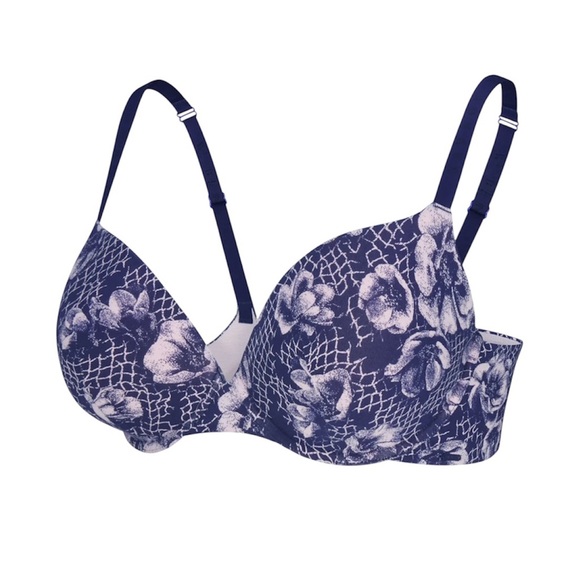 Savage x Fenty Women’s Cotton Essentials Demi T Shirt Bra Blue Floral Size 38D - Picture 1 of 9
